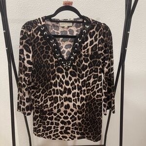Adrienne Vittadini Animal Print Embellished Blouse